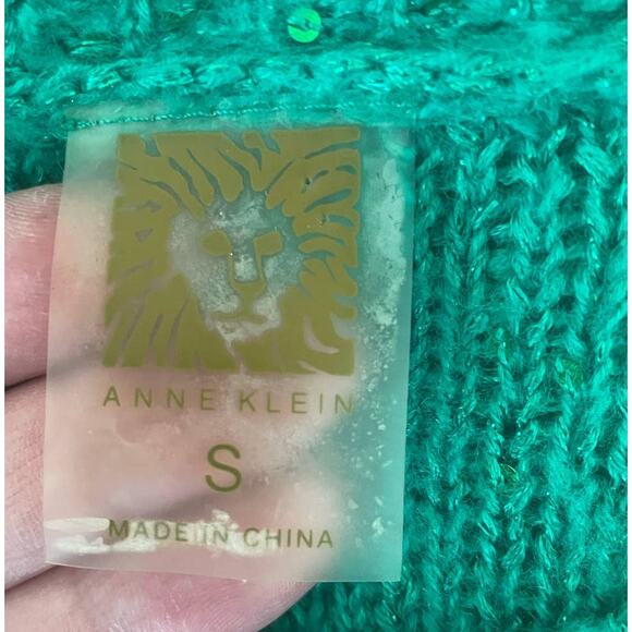Anne Klein Sweater Women S Kelly Green 3/4 Sleeve Sequins Holiday Festive Party - Picture 2 of 11